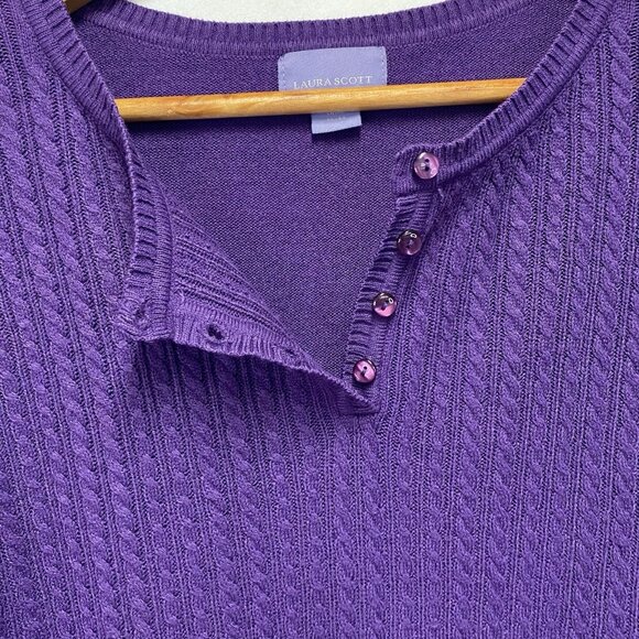 Laura Scott Cable Knit Henley Neck Pullover Sweater Women Size XL Purple Stretch - Picture 7 of 16